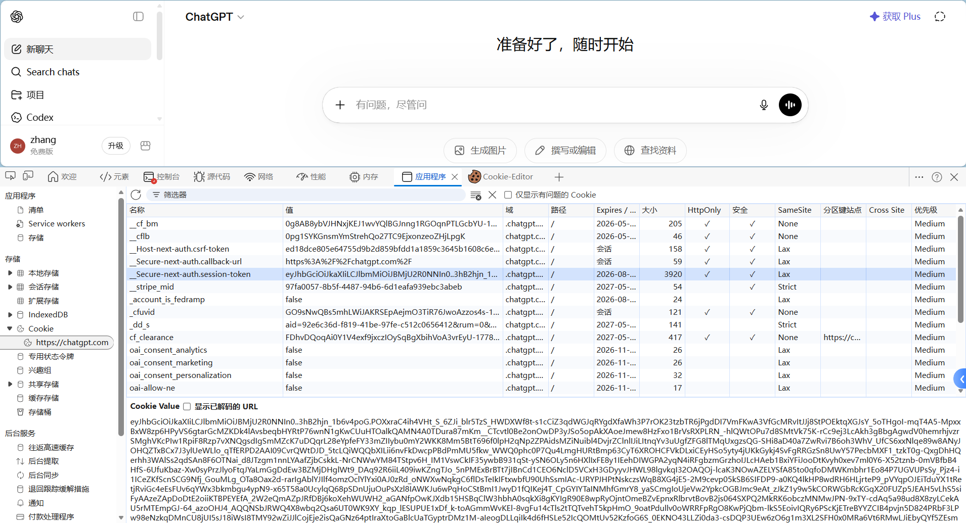 Пример копирования Cookie Value в панели Chrome Application